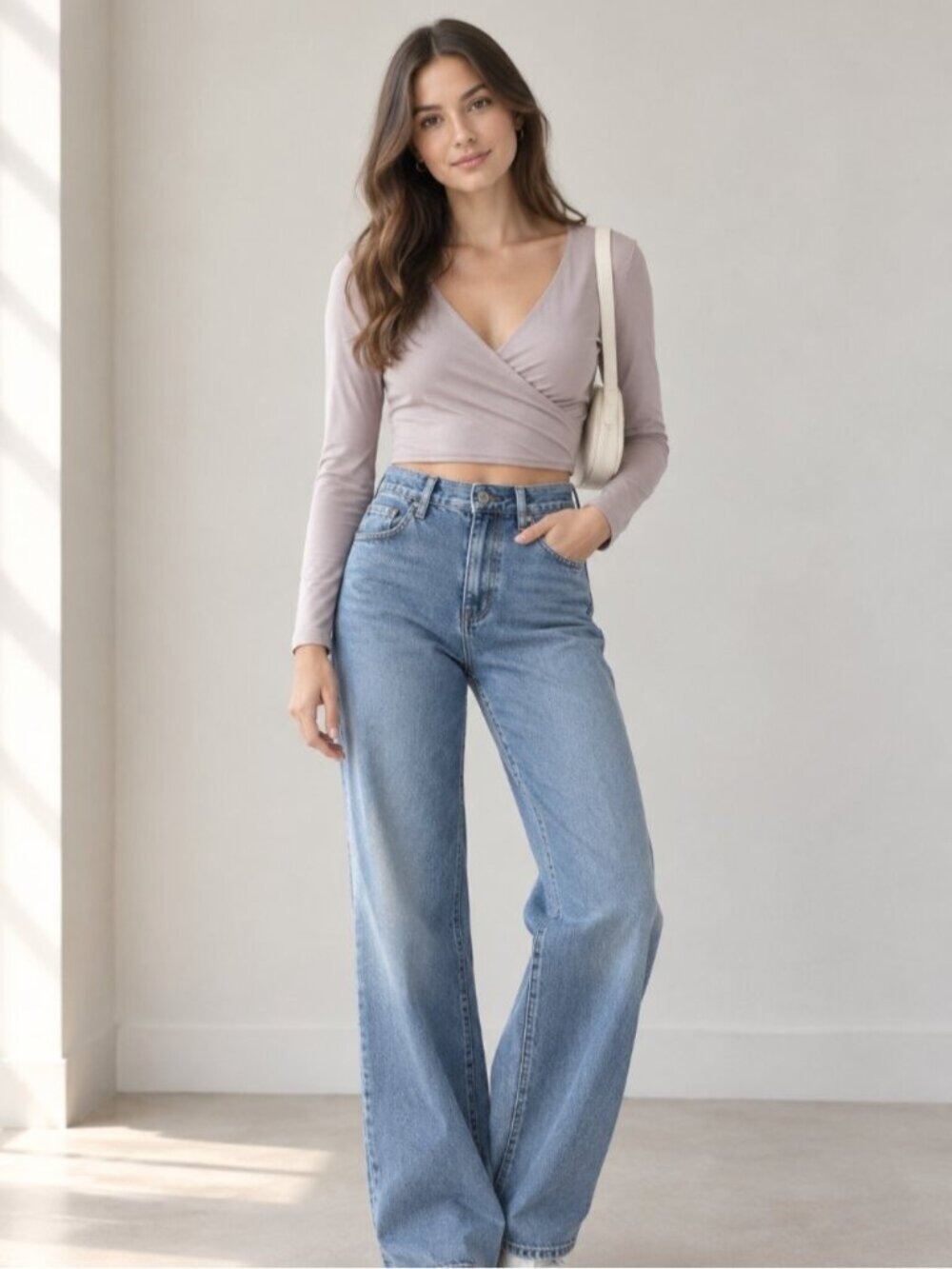Talula Mauve Long Sleeve Wrap Crop Top Size S 0428